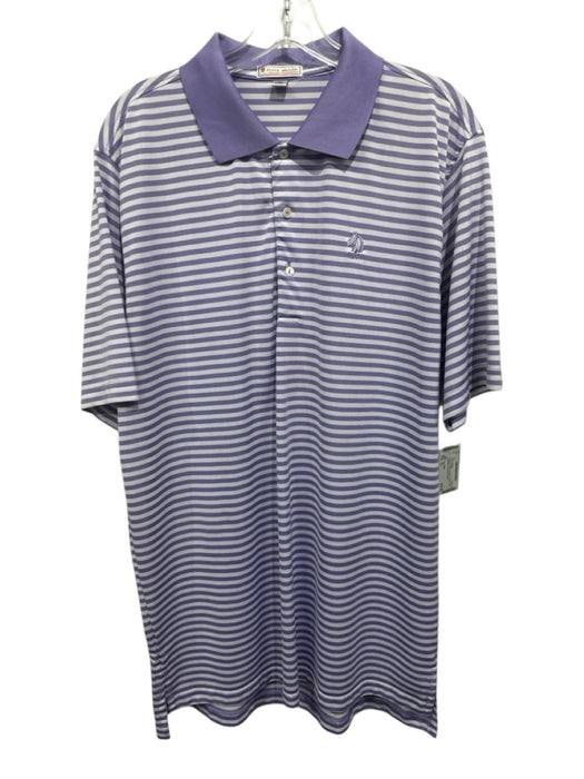 Peter Millar Size XL Purple & White Synthetic Striped Polo Men's Short Sleeve Purple & White / XL
