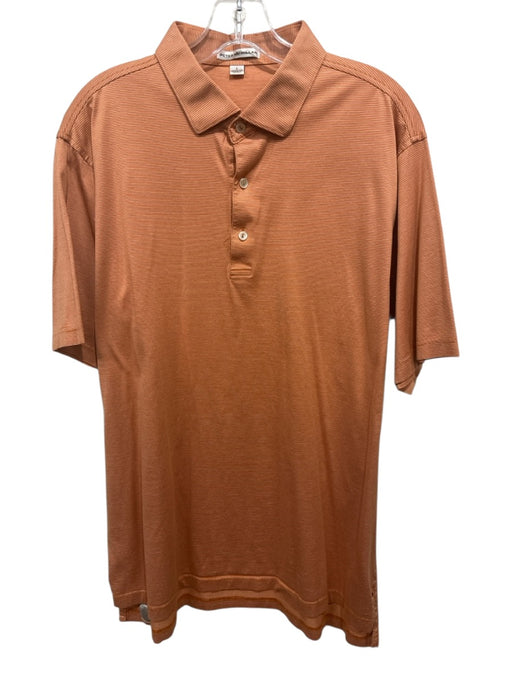 Peter Millar Size L Orange & White Cotton Striped Polo Men's Short Sleeve Orange & White / L