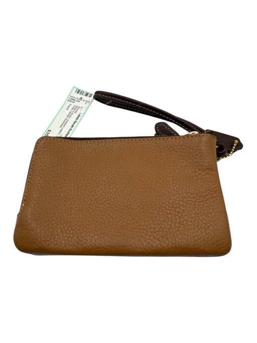 Coach Beige & Brown Pebbled Leather Zip Close Wristlet Wallets Beige & Brown