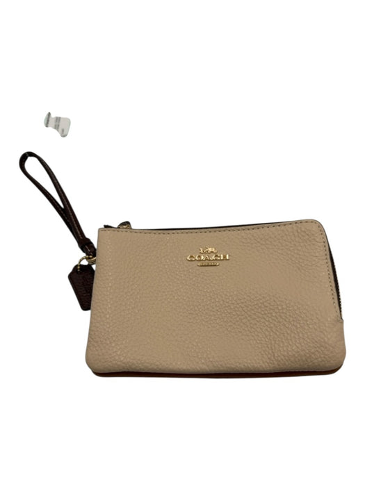 Coach Beige & Brown Pebbled Leather Zip Close Wristlet Wallets Beige & Brown