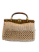 Charming Brown Woven Top Handle Lock Clasp Beaded Bag Brown / Medium