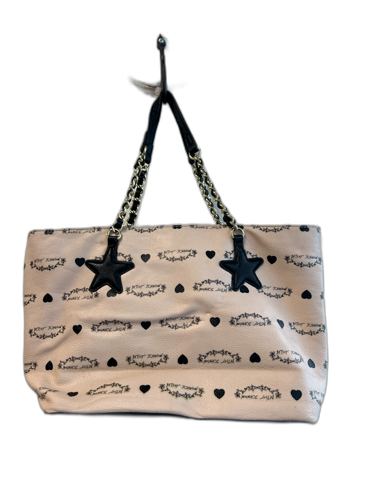 Betsy Johnson Peach & Black Polyurethane Zip Close Gold Hardware Top Handles Bag Peach & Black / Medium