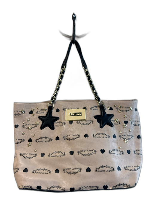 Betsy Johnson Peach & Black Polyurethane Zip Close Gold Hardware Top Handles Bag Peach & Black / Medium