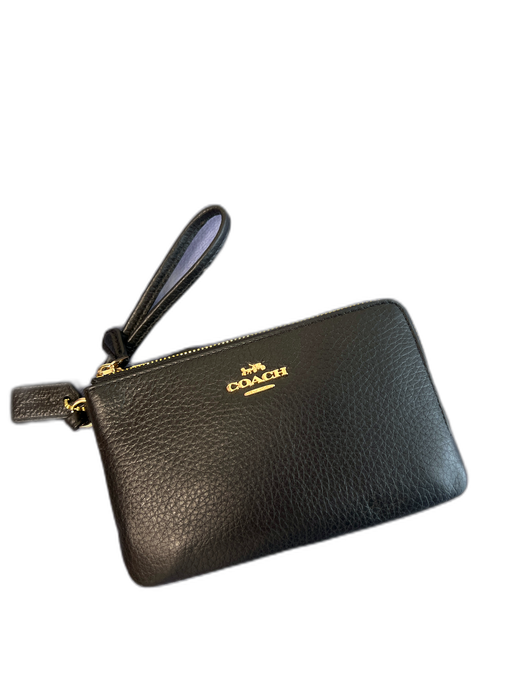 Coach Black Leather Gold hardware Zip Close Wristlet Wallets Black