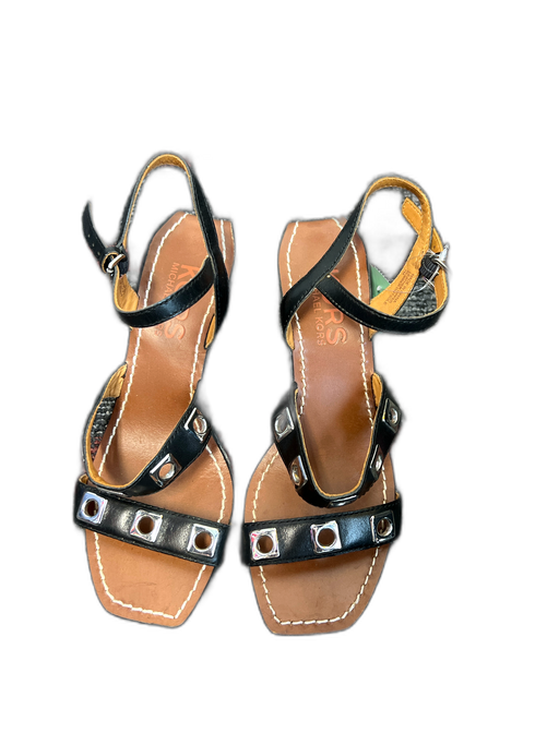 Michael Kors Shoe Size 7 Black Leather open toe Ankle Strap Wedge Grommet Shoes Black / 7