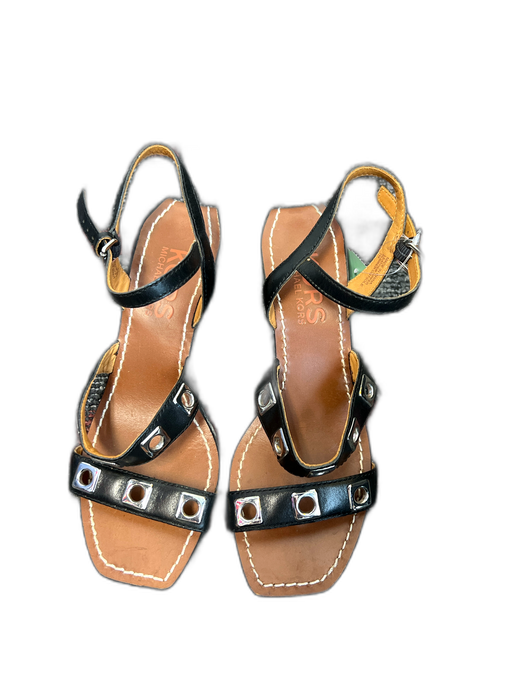 Michael Kors Shoe Size 7 Black Leather open toe Ankle Strap Wedge Grommet Shoes Black / 7