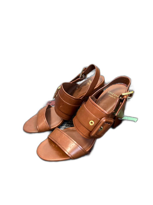 Cole Haan Shoe Size 6 Brown Leather Open Toe & Heel Gold Hardware Sandal Shoes Brown / 6