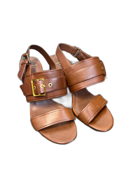 Cole Haan Shoe Size 6 Brown Leather Open Toe & Heel Gold Hardware Sandal Shoes Brown / 6
