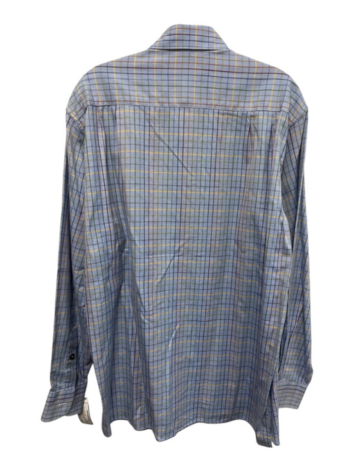 Zegna Size M Blue & Multi Cotton Grid Button Up front pocket Long Sleeve Shirt Blue & Multi / M