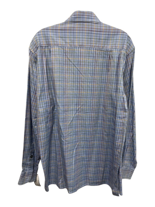 Zegna Size M Blue & Multi Cotton Grid Button Up front pocket Long Sleeve Shirt Blue & Multi / M
