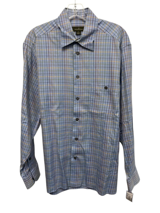 Zegna Size M Blue & Multi Cotton Grid Button Up front pocket Long Sleeve Shirt Blue & Multi / M