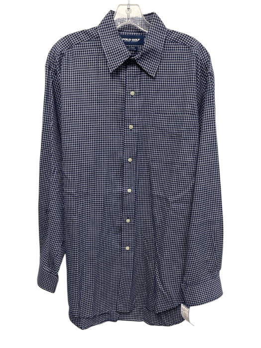 Polo Golf Size M Blue & White Cotton Grid Button Up Men's Long Sleeve Shirt Blue & White / M