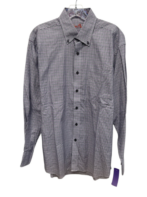 Alan Flusser Size M White & Purple Cotton Plaid Button Up Long Sleeve Shirt White & Purple / M