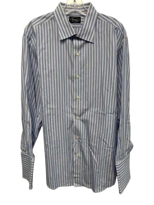 Francesco Atlanta Size Est L Blue & White Cotton Striped Men's Long Sleeve Shirt Blue & White / Est L