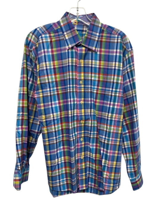 Alan Flusser Size M Blue & Multi Cotton Plaid Button Up Men's Long Sleeve Shirt Blue & Multi / M