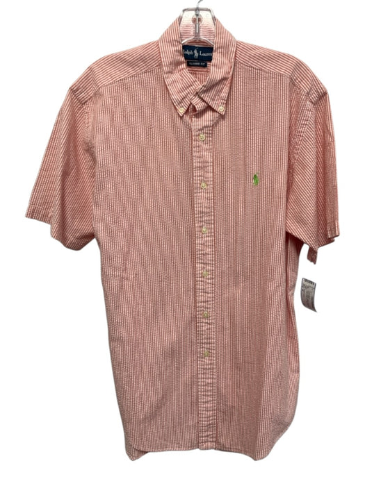 Ralph Lauren Size M Red & White Cotton Seersucker Button Up Men's Short Sleeve Red & White / M