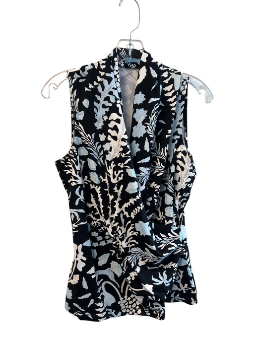 J Mclaughlin Size Large Black, White & Blue Nylon Blend Sleeveless Deep V Top Black, White & Blue / Large
