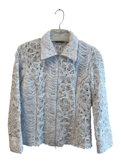 Samuel Dong Size Medium White Cotton Embroidered Textured Front Zip Jacket White / Medium