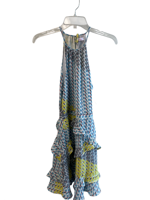 Parker Size Est Small Blue, Pink & Yellow Polyester Side Zip Ruffle Accent Dress Blue, Pink & Yellow / Est Small
