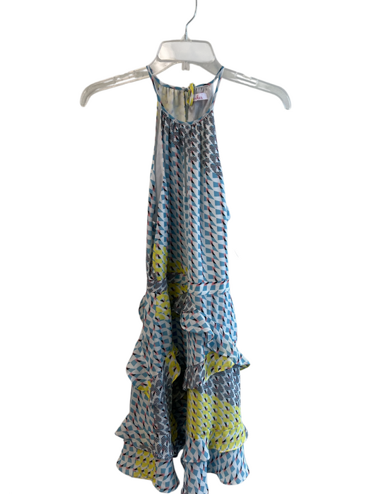 Parker Size Est Small Blue, Pink & Yellow Polyester Side Zip Ruffle Accent Dress Blue, Pink & Yellow / Est Small