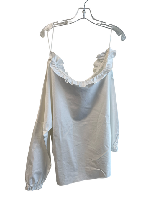 Tibi Size Medium White Cotton Long Sleeve asymetrical Ruffle Accent Dress White / Medium