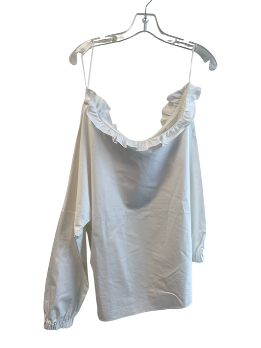 Tibi Size Medium White Cotton Long Sleeve asymetrical Ruffle Accent Dress White / Medium