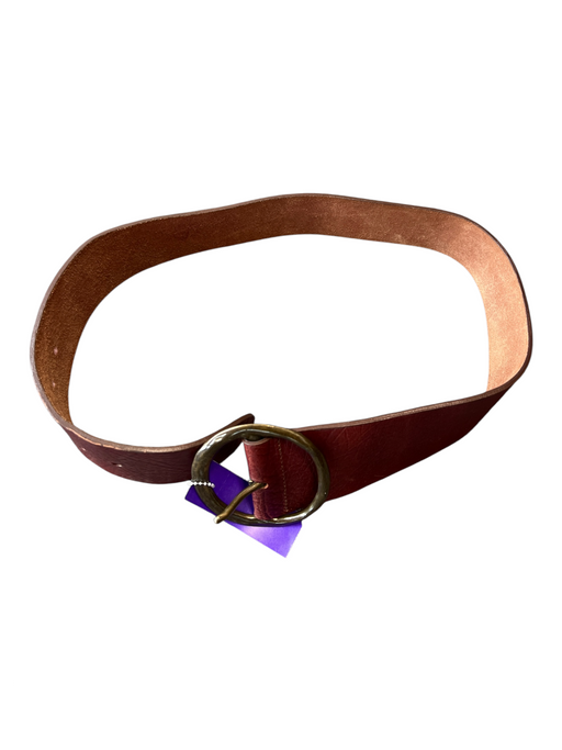 No Brand Brown Leather Brass Buckle Round Wide Waist Belt Belts Brown / Medium
