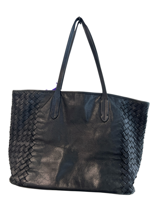 Cole Haan Black Leather Double Handle Woven Detail Tote Bag Black / Large