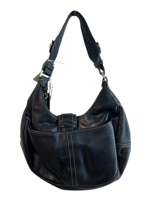 Coach Black Leather Silver Hardware Hobo Seam Detail Top Zip Bag Black / Medium