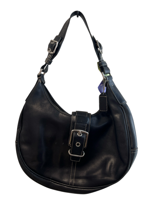Coach Black Leather Silver Hardware Hobo Seam Detail Top Zip Bag Black / Medium