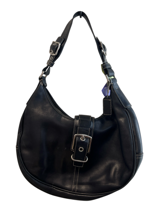 Coach Black Leather Silver Hardware Hobo Seam Detail Top Zip Bag Black / Medium