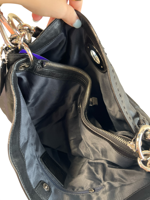 Coach Black Leather Triple Compartment Shoulder & Crossbody Straps Bag Black / Large
