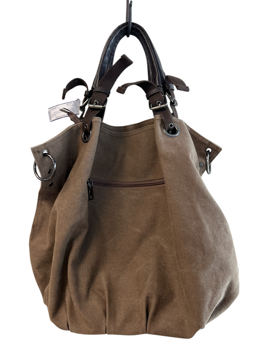 No Brand Brown Canvas Double Handle Shoulder & Crossbody Straps Top Zip Bag Brown / Large
