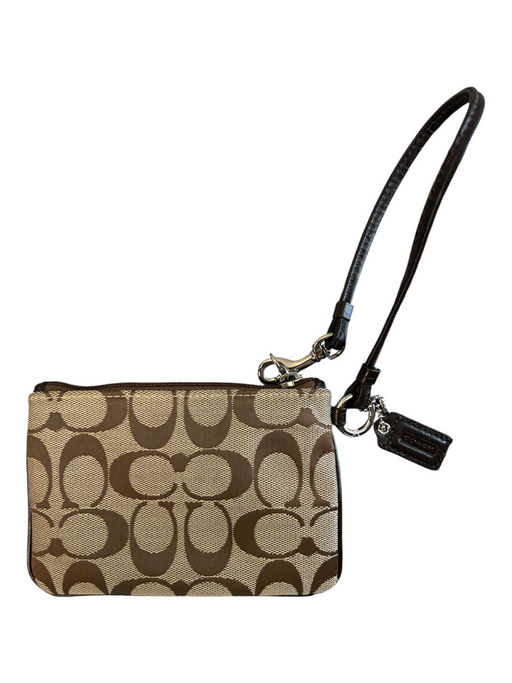 Coach Brown & Tan Canvas Top Zipper Monogram silver hardware Wristlet Brown & Tan / XS