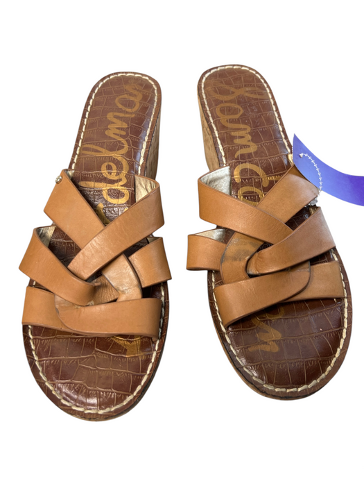 Sam Edelman Shoe Size 9.5 Brown Leather Cork Wedge Open Toe & Heel Sandal Shoes Brown / 9.5