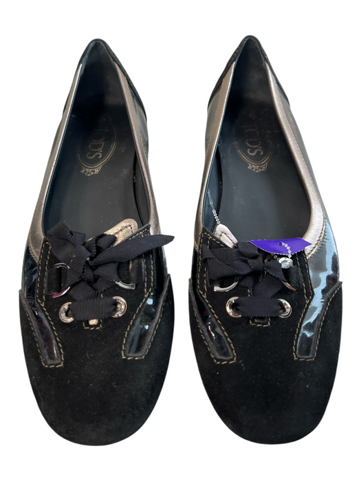 Tods Shoe Size 10.5 Black & Bronze Suede & Leather Almond Toe Driving moc Shoes Black & Bronze / 10.5