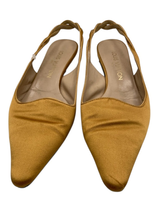 Louis Vuitton Shoe Size 36.5 Tan Satin Pointed Toe Slingback Kitten Heel Pumps Tan / 36.5