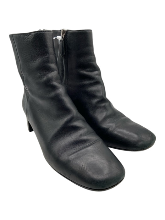Prada Shoe Size 36.5 Black Leather Side Zip Block Heel Ankle Booties Black / 36.5