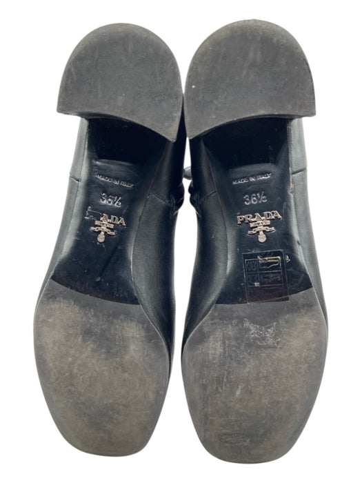 Prada Shoe Size 36.5 Black Leather Side Zip Block Heel Ankle Booties Black / 36.5