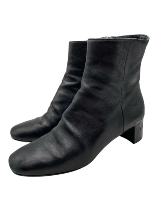 Prada Shoe Size 36.5 Black Leather Side Zip Block Heel Ankle Booties Black / 36.5