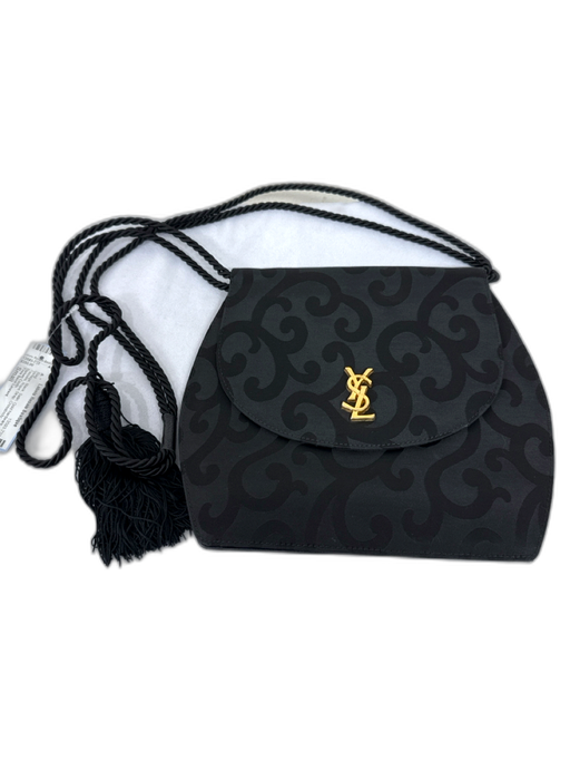 Yves Saint Laurent Black Satin Gold hardware Tassels Rope Strap Crossbody Bag Black / Small