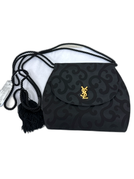Yves Saint Laurent Black Satin Gold hardware Tassels Rope Strap Crossbody Bag Black / Small