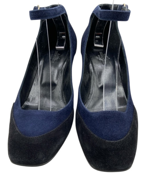 Hermes Shoe Size 36.5 Navy Blue & Black Suede Color Block Pointed Box Toe Pumps Navy Blue & Black / 36.5