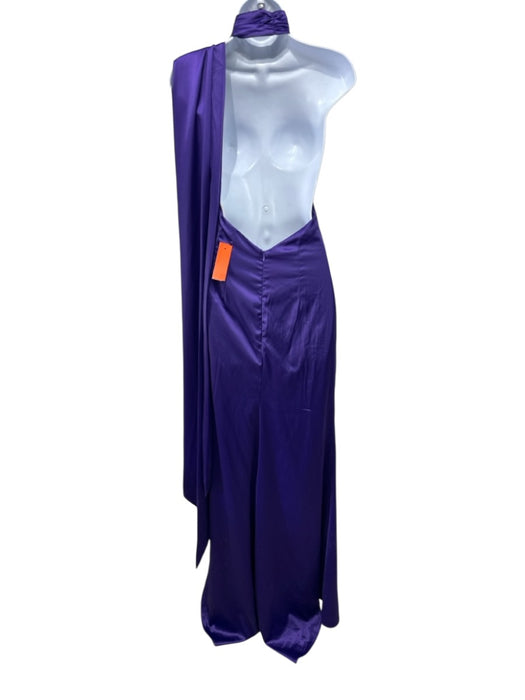 Sunfere Size M Purple Polyester Halter Scarf Attached Flower Maxi Gown Purple / M