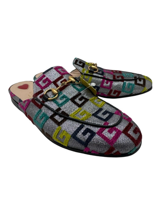 Gucci Shoe Size 36 Gray, Pink, Blue Caviar Leather Velvet G Motif Mules Loafers Gray, Pink, Blue / 36