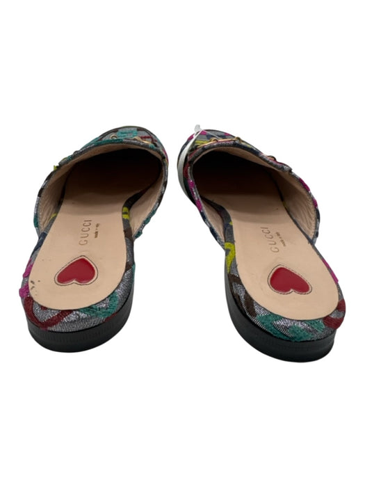 Gucci Shoe Size 36 Gray, Pink, Blue Caviar Leather Velvet G Motif Mules Loafers Gray, Pink, Blue / 36
