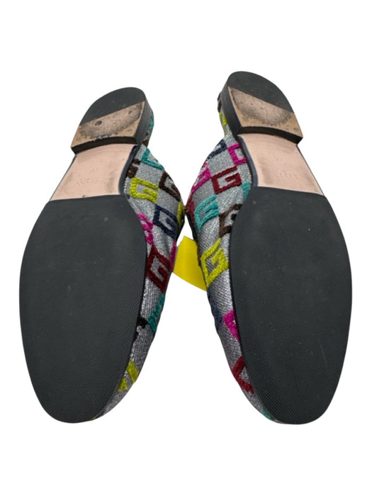 Gucci Shoe Size 36 Gray, Pink, Blue Caviar Leather Velvet G Motif Mules Loafers Gray, Pink, Blue / 36