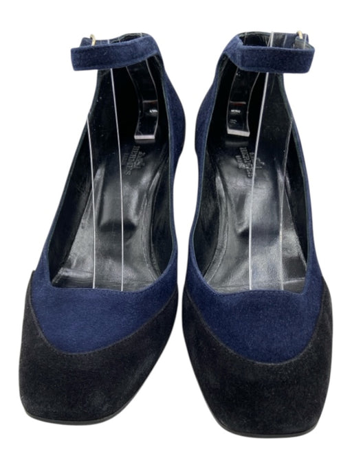 Hermes Shoe Size 36.5 Navy Blue & Black Suede Color Block Pointed Box Toe Pumps Navy Blue & Black / 36.5