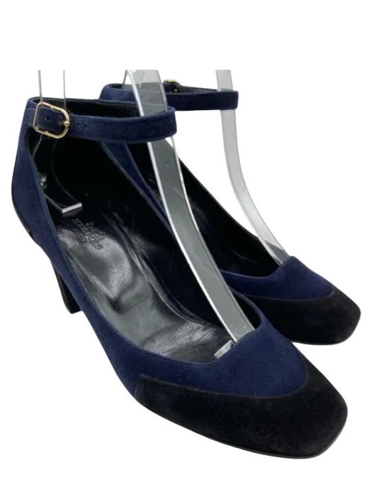 Hermes Shoe Size 36.5 Navy Blue & Black Suede Color Block Pointed Box Toe Pumps Navy Blue & Black / 36.5