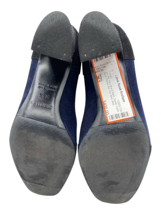 Hermes Shoe Size 36.5 Navy Blue & Black Suede Color Block Pointed Box Toe Pumps Navy Blue & Black / 36.5